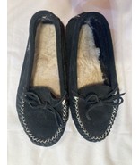 Womens Bearclaw Moccasin Slippers With Bow Black/White Slip On Size 8 Pr... - $9.69