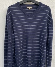 British Khaki Sweater Men&#39;s MEDIUM Navy and White Striped 100% Cotton - £11.07 GBP