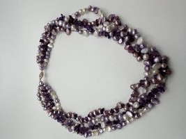 Vintage 14k Yellow Gold Purple Pearl Multi Strand Necklace 18” - £82.74 GBP