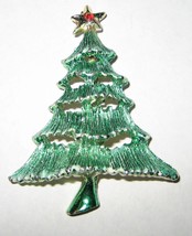 Vintage Enamel Fashion Green Christmas Tree Brooch Pin 2.25 inches - £7.41 GBP