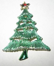 Vintage Enamel Fashion Green Christmas Tree Brooch Pin 2.25 inches - £7.52 GBP