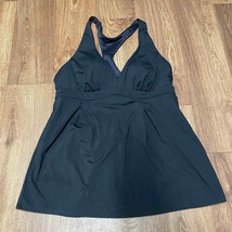 Lands End Womens Solid Black Racerback Baby Doll Tankini Swim Top Size 10L Long - £23.65 GBP