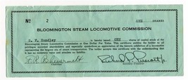 Bloomington Steam Locomotive Commission Stock One Share Certificate - £19.76 GBP