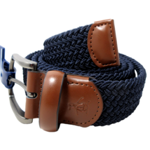 Penguin Stretch Belt Genuine Leather Woven Dark Navy Blue Men&#39;s Size L (38-40) - £28.98 GBP