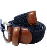 Penguin Stretch Belt Genuine Leather Woven Dark Navy Blue Men&#39;s Size L (... - £29.06 GBP