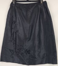 Amanda Smith Skirt Womens 6 Black Silk Floral Beaded Pattern Pencil Zipper Mini - £27.99 GBP