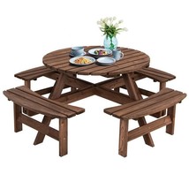 8-Set Outdoor Solid Wood Round Picnic Table with 4 Benches Patio Garden ... - $491.99