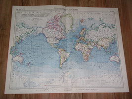 1958 Vintage Map Of World Surface And Ship Marine Transportation Routes - £22.95 GBP