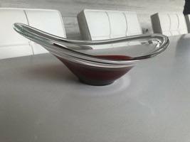 Art Glass Bowl Centerpiece Clear Glass with Red Translucent base - $64.34