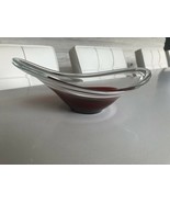 Art Glass Bowl Centerpiece Clear Glass with Red Translucent base - £50.54 GBP