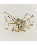 Spider Pin Brooch Green Eyes Clear Crystal Rhinestones Vintage Gold Tone... - £18.80 GBP