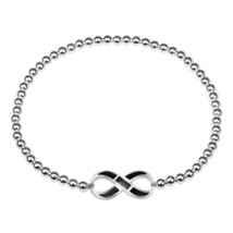 Endless Love Infinity Black Onyx .925 Silver Elastic Bead Bracelet - £17.65 GBP