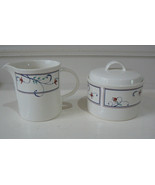 Mikassa Intaglio Annette Stoneware China Sugar Bowl with Lid &amp; Creamer - €24,07 EUR