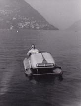 Vintage Black &amp; White Photograph 1950&#39;s Man on Forsa Pontoon Boat in Europe - $32.66