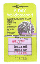 1987 Magic Kingdom Club Walt Disney World 5 day worldpassport Used Adult... - £34.71 GBP