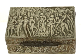 Antique Italy Silver Repoussé Dancing Nymphs Ladies Snuff Pill Box Gold ... - $64.35