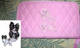 Belvah Quilted Fabric PAPILLON Dog Breed Zip Around Pink Ladies Wallet - £11.00 GBP