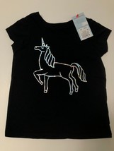 Cat &amp; Jack Gils Black with Silver Unicorn Short Sleeve T-Shirt NWT Size: 2T - £9.43 GBP