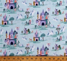 Cotton Unicorns Fairies Fairytale Castles Princess Fabric Print by Yard D757.37 - £10.93 GBP