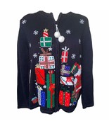 Vintage Christmas Sweater embroidered sequins embellished snowflakes San... - £25.39 GBP