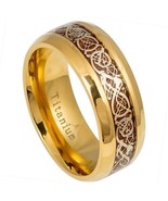 Yellow Gold IP Plated Titanium Ring Celtic Dragon Over Rosewood Inlay 9m... - $719.39 MXN