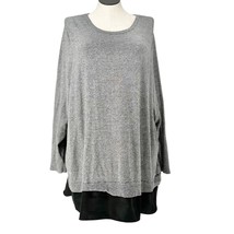 Croft &amp; Barrow Sweater Womens 3X Gray Black Scoop Neck Long Sleeve Black... - £14.79 GBP