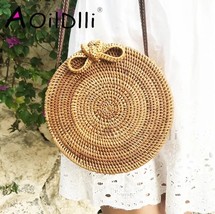Round Straw Bags For Women Summer Beach  Bag Rattan Handmade Woven Crossbody  Ba - £137.43 GBP