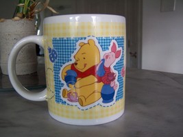 Disney Coffee Mug Winnie the Pooh &amp; Piggy Animation Cartoon Patchwork Qu... - $33.63