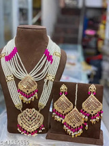 Rajasthani Gold Plated Long Rani Haar Kundan Jadau Handmade Women Jewelry Set d - £59.33 GBP