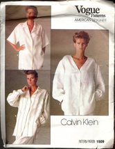 Vintage 80s Vogue Craft Sewing Pattern Calvin Klein 1509 Shirts Blouses 8 Misses - £11.19 GBP