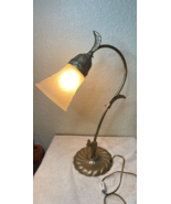 Vintage Gooseneck Lamp Frosted Shade Flower Brass Leaf Gold - $74.25