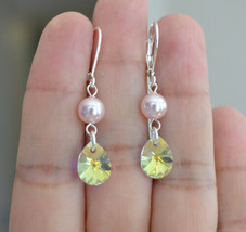 Handmade Swarovski crystal Pear pink pearl 925 Silver Earring - £13.56 GBP