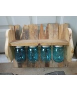 Handmade Rustic 4 Blue Mason Jar Shelf with slats, 17x6x14, made to order - $53.13 CAD