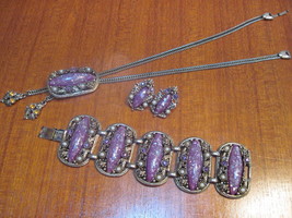 Vintage Jewelry Necklace, Earring &amp; Bracelet Purple - £39.91 GBP