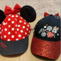 (2) Minnie Mouse Glitter Disney Parks Kids Hats Polka Dot Snapback Cap with Ears - £19.29 GBP