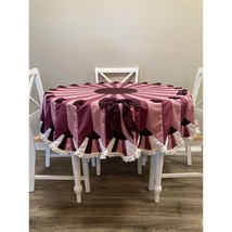 Vintage Handmade 60&quot; Round Tablecloth Cover Lace Bow Pink Mauve Frilly Tea Party - £19.84 GBP