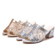 Women&#39;s Fashion Slip On High Heel Peep Toe Crystal Slipper Casual Sandals Shoes - £19.17 GBP