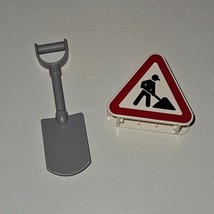 2 Lego Duplo Pieces Lot Gray Shovel Triangle Construction Sign Work Zone - £7.87 GBP