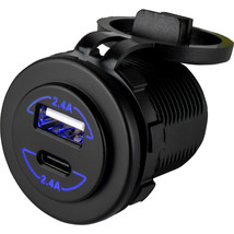 Sea-Dog Round Dual Usb &amp; USB-C Power Socket - £28.19 GBP
