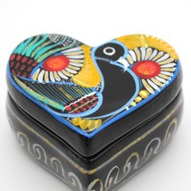Tonala Bird on Heart Trinket Box MexicoTerracotta Hand Painted Floral Flowers - £7.82 GBP