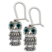 Goddess Athena&#39;s Wise Little Owl -  Sterling Silver Earrings with Hooks   - $45.00