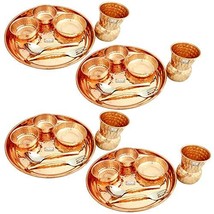 Prisha India Craft Pure Copper Hammered Design Dinner Thali Set, Serveware &amp; Din - £203.61 GBP