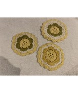 Vintage Set Of 3 Handmade Crocheted Sunflower Hot Pads / Potholders / Doilies - $13.81