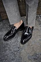 Handmade Black Color Moccasin Loafer Slip Ons Magnificiant Leather Men Shoes - £130.26 GBP