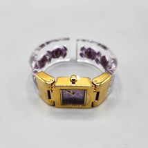 Joan Rivers Classics Watch Acrylic Floral Rose Cuff Purple NEW Needs Battery - £19.04 GBP