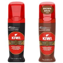 Kiwi Premium Instant Shoe Polish Bundle Black &amp; Brown 2.5oz Each Leather... - $14.34