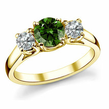 1.50 Ct Green White Enhanced Diamond Three Stone Solitaire Ring 14K Yell... - £821.68 GBP