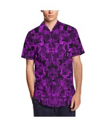 Purple Pixelate Geometry Men&#39;s Short Sleeve Shirt With Lapel Collar - $59.76 CAD