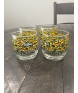 Vintage Sunflower Daisy Juice Tumbler Glass 6 oz 3 inches Tall Set Of 4 - $40.60 CAD