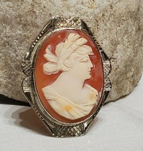 Beautiful! Art Deco Antique 14k Yellow Gold Cameo Pin Brooch Carved Shell 8.21g - £278.72 GBP